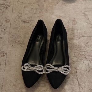 Jones New York Black Heels with Silver Bow Accent